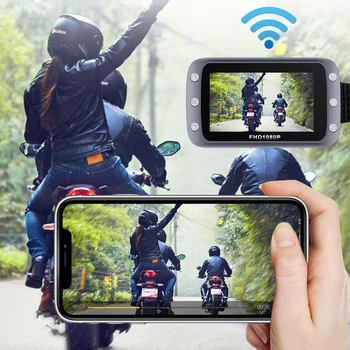 GPS WIFI FHD) 1080P Moto Kameras 3 Collu Motociklu DVR Priekšā, Aizmugurē Dual Camera Braukšanas Video Ieraksti Dash Cam Motociklu HD 1080