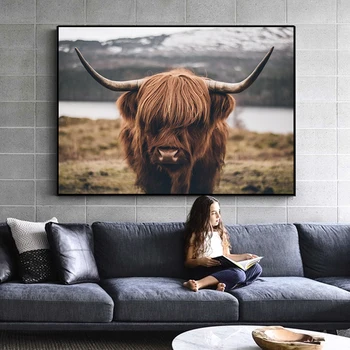 Highland Govs Savvaļas Dzīvnieku Eļļas Glezna uz Audekla Plakāti un Izdrukas Cuadros Sienas Art Attēlus Dzīvojamā Istaba