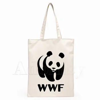 WWF Labu WTF Panda Komēdija Grafiskais Audekls Pleca Soma Sieviešu Harajuku Smieklīgi Lielas ietilpības Eco Vides Shopper Soma