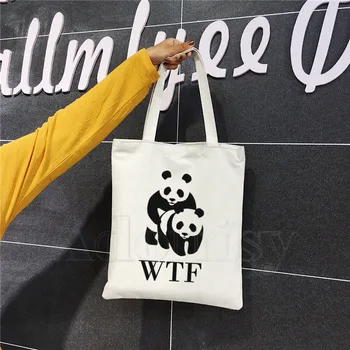 WWF Labu WTF Panda Komēdija Grafiskais Audekls Pleca Soma Sieviešu Harajuku Smieklīgi Lielas ietilpības Eco Vides Shopper Soma