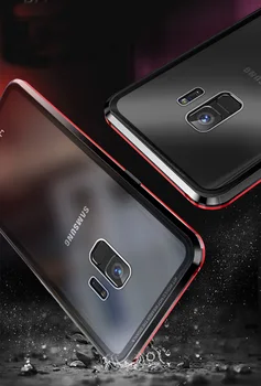 Magnētiskā Adsorbcijas Triecienizturīgs Metāla Bamperis melns +Rūdīta Stikla ekrāna filmu Protective Case For Samsung Galaxy S9/S9 PLUS