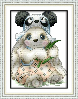 Panda trušu dzīvnieki, multfilmu dekoru krāsošana Ieskaitīts Drukāts uz audekla DMC 11CT 14CT Cross Stitch komplekti Rokdarbi izšūšanas Komplekti