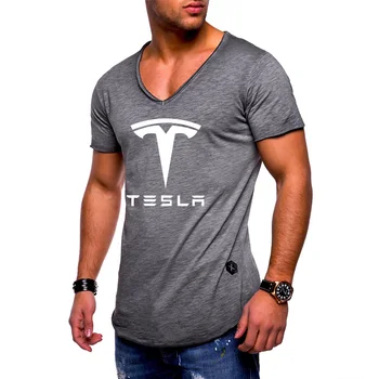 Jaunas Vasaras Mens Short Sleeve Tesla Auto Logo gadījuma vienkrāsainu Kokvilnas Vīriešu T krekli Modes Harajuku Vīriešiem
