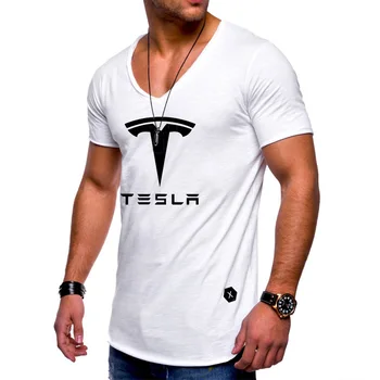 Jaunas Vasaras Mens Short Sleeve Tesla Auto Logo gadījuma vienkrāsainu Kokvilnas Vīriešu T krekli Modes Harajuku Vīriešiem