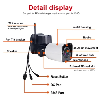 1080P WIFI Bullet IP Kameru Pan Tilt 4X Tālummaiņas Bezvadu PTZ Kamera 2MP, IR50M 2 Ceļu Audio SD TF Ierakstu P2P Kustības Detektoru Viegli