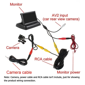 Auto Stāvvieta Palīdzību Jaunu 4LED NAKTS Auto CCD Atpakaļskata Kamera Ar 4.3 collu Krāsu LCD Automašīnas Video Salokāms Kameras Monitors