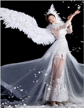 Cosplay Dzidri Balts eņģelis spalvām spārnu pieaugušo modelis skrejceļa apakšveļa rādīt fotografēšanas aksesuārus festivāls puses spārniem Ziemassvētku kāzu 5
