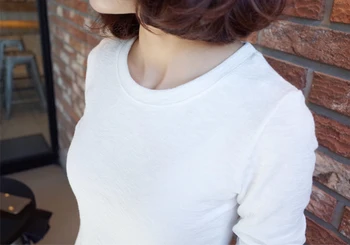 Rudenī sieviešu t-krekls ar garām Piedurknēm O kakla Slim Top Krekls, Tunika streetwear Pusē Sadalīt korejas apģērbi sievietēm, topi
