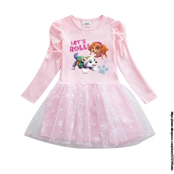 Meitene Mazulis Meitenes Bērniem Kokvilnas Krekls Sietu Acs Karikatūra Ķepu Patruļas Drukāt Princese Kleita Bērniem, Bērnu Dzimšanas Dienas Svinības Drēbes