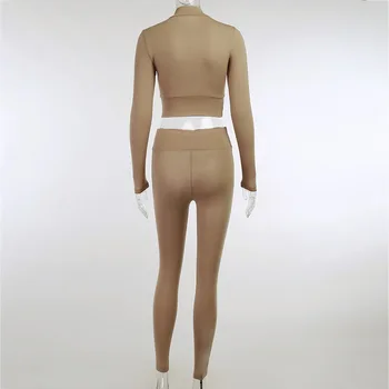 NewAsia Sievietes Divas Gabals, Kas Vēstule Drukāt Garām Piedurknēm Kultūraugu Top Sexy Augsta Vidukļa Elastīgās Bodycorn Bikses Rudens Sporta Tracksuit Komplekts