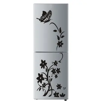 Melna Balta pašlīmējoša Butterfly Ziedu Vīna Ledusskapis Uzlīme DIY Ūdensizturīgs Ledusskapis Decal Mājas Virtuves Sienas Dekori