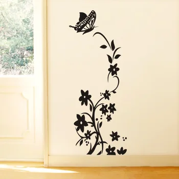 Melna Balta pašlīmējoša Butterfly Ziedu Vīna Ledusskapis Uzlīme DIY Ūdensizturīgs Ledusskapis Decal Mājas Virtuves Sienas Dekori