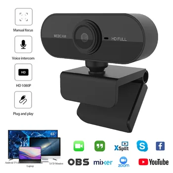 Webcam 1080P web kamera ar mikrofonu, USB Web Kamera, Full HD 1080P Cam kameru, PC datoru Live Video Zvana Darbu