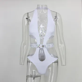 COSYGAL Dobi Dziļu V veida Kakla Pavada Sexy Sievietes Bodysuit Ar Vērtnes Elegants Sequined Acs Sieviešu Pludmales Tērps 2017 Modes Jumpsuit