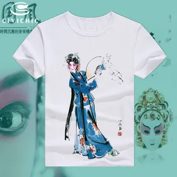 CIVI ŠIKS Austrumu Etniskā Cilvēks Brīvs T Krekls Sieviete Ķīniešu Stilā Pekinas Operas Drukāt, Topi, t-veida, Retro Plus Lieluma Groot T WST134
