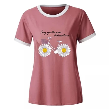 T Krekls Sievietēm Vasarā Saulespuķu Velosipēdu Drukāšanas T 2020 Dāmas Gadījuma Īsām Piedurknēm Tee Krekls Sieviešu Ikdienas Tunika Topi 2020 Jaunas