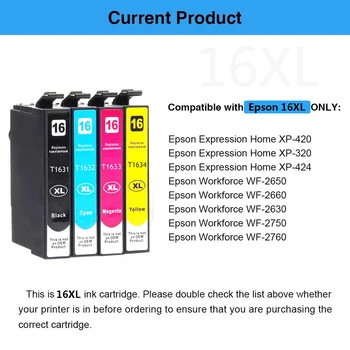 16 Pack Saderīgs ar Epson T16 XL 1631 Tintes kasetnes WorkForce WF 2650 WF-2630 WF-2660 WF-2750 WF-2760 XP-320 XP-420 XP-424