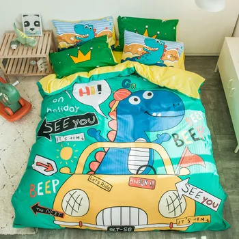 Dinozauri Gultas komplekts kokvilnas bērnu zēniem gultas veļa bērnu gultasveļa dzīvokli/aprīkotas lapa karikatūra kaķis gultas komplekts meitene duvet cover set