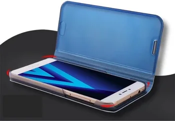 Case For Samsung Galaxy A3 A320 A5 A520 A7 A720 2017 Smart Flip Logu skats Galvanizācijas Spoguļa Stāvēt Turētājs Cietā Lietā fundas