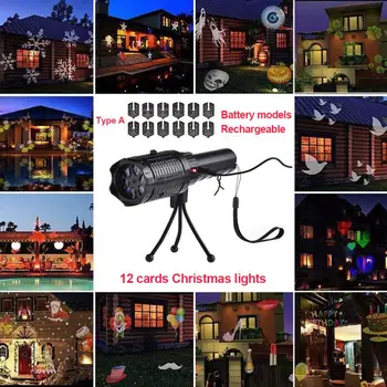3D Krāsu Sniegpārslas LED Projektoru Gaismas Lāzera Gaismas 12 Ziemassvētku Modelis Kartes Lukturīti Projekcijas Lampa Mājas Ziemassvētku Dekori