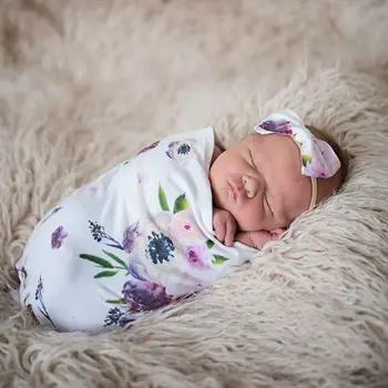 Jaundzimušo Photography Prop Bērnu Segas Iespiesti Infant Baby Zēni Meitenes Guļ Swaddle Maisu Muslīnu Wrap un priekšgala Galvu 2gab