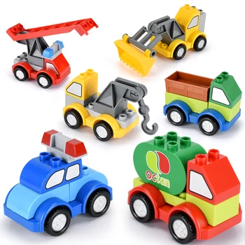 Lielo Izmēru Lielām Daļiņām, Automašīnu Celtniecības Bloki Aksesuāri Saderīgs Legoing Duploed Ķieģeļi Rotaļlietas Automašīnu, Ugunsdzēsības Truck, Rotaļlietas Bērniem