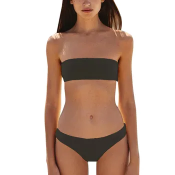 Seksīga Sieviešu tīrtoņa Krāsu Peldkostīmi Caurule Top divdaļīga Bikini Modes noteikts Augsts Viduklis Push-up Krūšturis Siksnas Peldkostīmi Tankini Tops