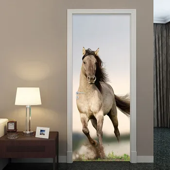 Ķīniešu Stilā Pentium Zirgu Durvju Uzlīmes 3D Guļamistaba Ēdamistaba Mājas Apdare, Krāsošanas PVC Pašlīmējošas Durvju Uzlīmes Uzlīmes