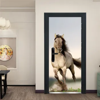 Ķīniešu Stilā Pentium Zirgu Durvju Uzlīmes 3D Guļamistaba Ēdamistaba Mājas Apdare, Krāsošanas PVC Pašlīmējošas Durvju Uzlīmes Uzlīmes