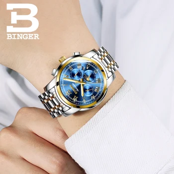 Šveice Automātisko, Mehāniskās Skatīties Vīrieši Binger Luksusa Zīmolu Vīriešu Pulksteņi Safīra pulkstenis Ūdensizturīgs relogio masculino B1178-1