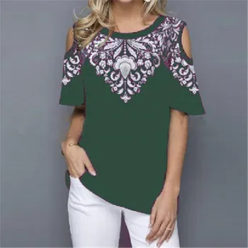 Sieviešu Vasaras 2020 T Gadījuma Īsām Piedurknēm Topi, t-veida, Sexy Pie Pleca Print T-Krekls O-veida kakla Zaudēt Plus Izmēra 5XL Krekli Sieviešu