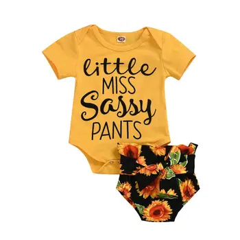 Summer Infant Baby Girl Apģērbu Komplekti, no 0-18M Vēstuli Print T-krekls Topi+Saulespuķu Šorti Tērpiem