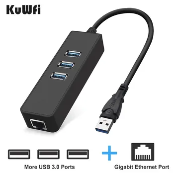 KuWFi USB 3.0 Ethernet Adapteris 3 Porti USB 3.0 HUB USB, Rj45 Gigabit Ethernet Lan 10/100/1000Mbps Tīkla Karti Par Macbook Klēpjdators