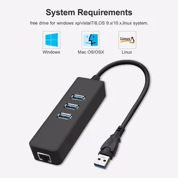 KuWFi USB 3.0 Ethernet Adapteris 3 Porti USB 3.0 HUB USB, Rj45 Gigabit Ethernet Lan 10/100/1000Mbps Tīkla Karti Par Macbook Klēpjdators