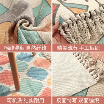 Ins Japāņu stila kokvilnas ar rokām austi sienu tapsējuma gultas, paklāji, eco-friendly mājas guļamistaba ilgi pušķis neslīdoši paliktņi