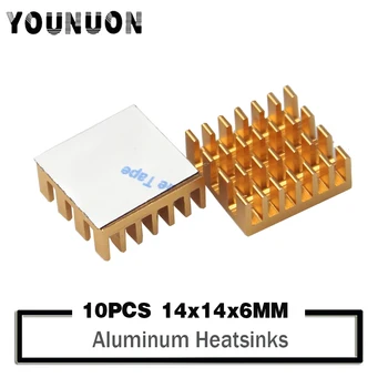 10pcs 14x14x6mm Zelta Alumīnija HeatSink Radiatoru Datoru Čipu LED Power IC Tranzistors