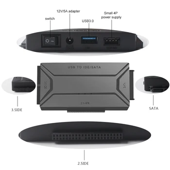 1Set 2.5 / 3.5 Collas SATA HDD / SSD Un IDE HDD Disku, Optisko 5TB Diska Tostarp 12V 2A Strāvas Adapteri Un USB 3.0 Kabelis