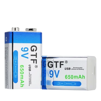 GTF 9V 650mAh USB Litija Baterijas 6F22 6LR61 Li-Ion Baterijas rotaļlietām massagers multimetri ģitāra ar USB kabeli