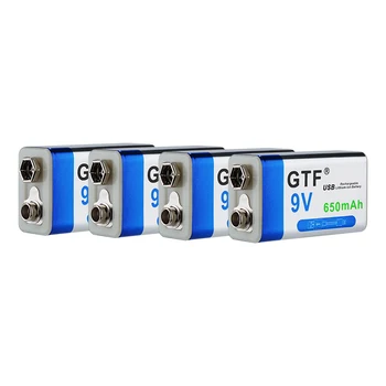GTF 9V 650mAh USB Litija Baterijas 6F22 6LR61 Li-Ion Baterijas rotaļlietām massagers multimetri ģitāra ar USB kabeli