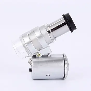 Pārnēsājams Mini 60X Mikroskopu Mikroskopu, Rotaslietas Lupa Daudzfunkcionāls Ar UV staru Kabatas Palielināmo Stiklu