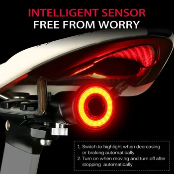 Noliktavā Velosipēdu Smart Auto Bremžu Gaismas Sensoru IPx6 Ūdensdrošs LED Uzlādes Riteņbraukšana Taillight Velosipēds Aizmugures Apgaismojuma Piederumi