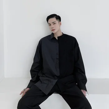 Yohji Vīriešu Ikdienas Krekli Trikotāžas Raibs Zīmola Dizaina Vīriešu Kreklus Gothic Tumši Owen Japānas Korejiešu Stila Apģērbu Chemise Homme