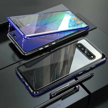 360 Pilna Magnētiskā Case For Samsung Galaxy S8 S9 S10 Plus Metāla Buferi Dubultie Stikla Vāks Samsung Note 8 9 10 Plus Gadījumā