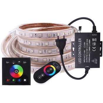 RGB LED Strip Gaismas RF Sienas Touch Control Tālvadības pulti 5050 60Leds Elastīgu Lenti, Lentes 110V, 220V Ūdensizturīgs Svītru Dekori