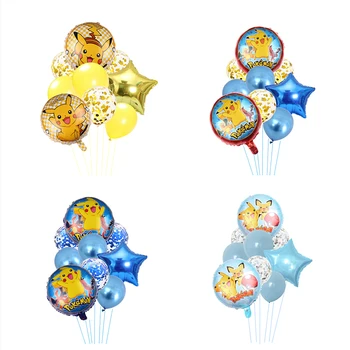 1set Pokemon Pikachu Karikatūra alumīnija balons, Bērnu dzimšanas dienas svinības Sequined lateksa apdare Baloniem, pie sienas, no telpas