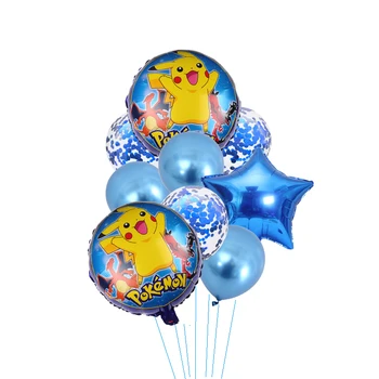 1set Pokemon Pikachu Karikatūra alumīnija balons, Bērnu dzimšanas dienas svinības Sequined lateksa apdare Baloniem, pie sienas, no telpas