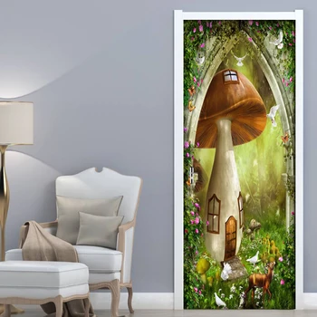 Fantāzija pasaku Meža Elk 3D Durvju Uzlīmes, Lai Dzīvojamā Istaba Guļamistaba DIY PVC pašlīmējošās Tapetes Ūdensizturīgs 3D Sienas Decal