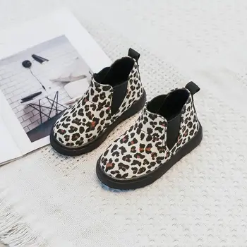 Kids zābaki toddler meitene gadījuma sporta apavi, Rudens ziemas zēns bērnu Martin Zābaki potītes Leopard-print) 1 2 3 4 5 6 gadus