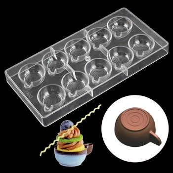DIY Teacup formas polikarbonāta šokolādes pelējuma, deserta kūka apdare konfektes, Konditorejas izstrādājumi rīku cepšanas veidnē bakeware panna