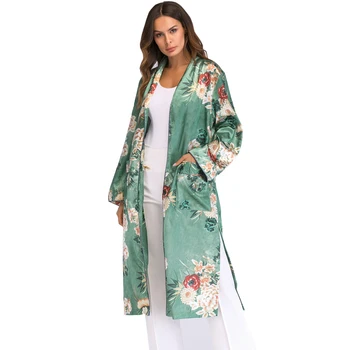 Korejas Modes Vintage Kimono Jaka Sievietēm, Blūzes Retro Ziedu Drukāt Garo Kimono, Mētelis, Jaka ar garām Piedurknēm Maxi Lakatu, Topi XXXL